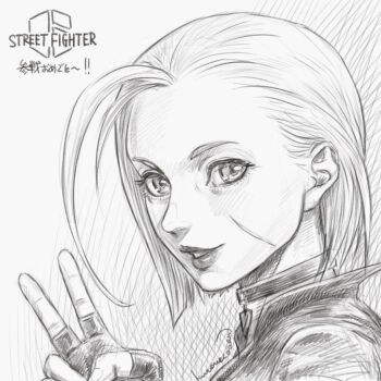 1girl cammy_white choker commentary_request copyright_name crosshatching fingerless_gloves gloves greyscale hatching_(texture) kuroneco monochrome scar scar_on_face short_hair signature solo street_fighter street_fighter_6 v