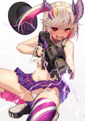 Rule 34 | 1girl, assault rifle, breasts, cleavage, gun, horns, large breasts, original, rifle, satou daiji, tagme, tsuzura amo, virtual youtuber, weapon