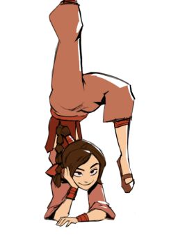 1girl armband avatar:_the_last_airbender avatar_legends braid braided_ponytail flats flexible foot_out_of_frame looking_up smile smug source_request tagme ty_lee white_background