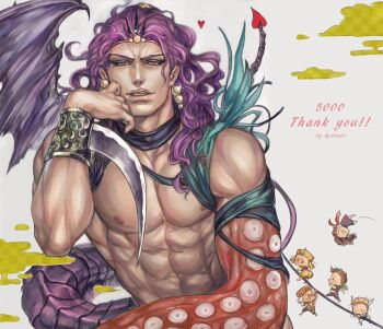 1girl 5boys abs bad_id bad_twitter_id blade blonde_hair brown_hair caesar_anthonio_zeppeli chibi earrings esidisi goriraneesan headband horns jewelry jojo_no_kimyou_na_bouken joseph_joestar joseph_joestar_(young) kars_(jojo) lisa_lisa long_hair manly multiple_boys muscular purple_eyes purple_hair single_wing tentacles wamuu white_hair wings
