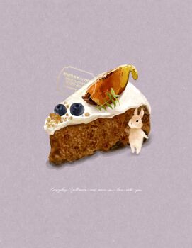 animal blueberry cake cake_slice commentary dessert english_commentary food food_focus fruit hashtag-only_commentary highres icing mtbrtmg no_humans original purple_background rabbit