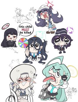 0_0 1boy 6+girls @_@ absurdres ahoge anger_vein aris_(blue_archive) asuna_(blue_archive) asuna_(school_uniform)_(blue_archive) bag bags_under_eyes ballistic_shield bare_legs barefoot belt belt_pouch big_head black_belt black_eyes black_gloves black_hair black_halo black_jacket black_pants black_shoes black_skirt black_suit black_thighhighs blue_archive blue_dress blue_hair blue_halo blue_jacket blue_necktie blush bow bowtie brown_jacket brown_shoes candy casual chibi chibi_only chigyudoomer clenched_hand closed_mouth commentary cowboy_shot crying crying_with_eyes_open demon_horns doodle_sensei_(blue_archive) dress ear_blush english_commentary english_text fingerless_gloves flower food formal_clothes fuuka_(blue_archive) fuuka_(casual)_(blue_archive) gloves grey_hair hair_between_eyes hair_ears hair_flower hair_intakes hair_on_horn hair_ornament hair_ribbon hairclip hairpin halo hands_on_own_face haruka_(blue_archive) hat headband highres himari_(blue_archive) holding holding_bag holding_candy holding_food holding_leash holding_shield horns hoshino_(blue_archive) jacket leash lollipop long_hair long_sidelocks looking_at_viewer looking_to_the_side mechanical_halo medium_hair middle_finger military_hat multicolored_shoes multiple_girls multiple_views necktie own_hands_together pants partially_colored pet_walking pointy_ears pouch powered_wheelchair propeller_hair_ornament purple_eyes purple_hair purple_halo purple_hat purple_jacket red_eyes red_halo red_necktie ribbon rio_(blue_archive) school_uniform scratching_cheek screaming sensei_(blue_archive) shield shirt shoes short_hair side_ponytail sidelocks simple_background skirt sleeves_past_wrists smile socks sparkle speech_bubble standing steepled_fingers stepped_on straight_hair suit sweater tearing_up tears teeth thick_thighs thigh_strap thighhighs thighs tongue tongue_out triangle_mouth turtleneck turtleneck_shirt upper_teeth_only very_long_hair watch wheelchair white_background white_hair white_hat white_jacket white_shirt white_shoes white_socks white_sweater yume_(blue_archive)