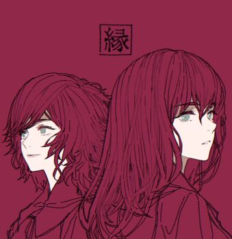 Rule 34 | 2girls, cape, closed mouth, d.k, devola, dress, grey eyes, hair between eyes, light smile, long hair, multiple girls, nier (series), parted lips, popola, red background, red dress, red theme, siblings, sisters, straight hair, swept bangs, twins, upper body, wavy hair