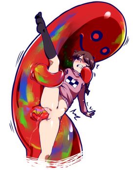 1boy 1girl blush bottomless braid brown_hair clenched_teeth creature drooling feet_out_of_frame hetero highres jcm2 kyukkyu-kun leg_lift loli madotsuki monster monster_sex motion_lines no_shoes one_eye_closed penis pussy pussy_juice pussy_juice_trail simple_background socks spread_legs stomach_bulge sweater teeth uncensored vaginal veins veiny_penis white_background yume_nikki yume_nikki_dream_diary