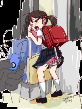 10s 1girl 2015 anal anal_beads anal_object_insertion animated animated_gif backpack bag blush brown_hair controller dildo flat_chest hair_bobbles hair_ornament loli looking_back looping_animation machine object_insertion open_mouth original peeing public_indecency puddle pussy_juice randoseru remote_control school_uniform sex_machine sex_toy skirt socks train train_interior twintails upskirt utas_(nijie172420) vaginal vaginal_object_insertion