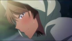 1girl animated brown_eyes brown_hair from_side green_hoodie highres hood hood_up hoodie katou_mio_(seika_jogakuin_kounin_sao_ojisan) night outdoors park seika_jogakuin_kounin_sao_ojisan sound tagme video