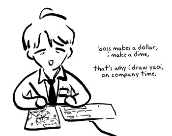 1boy artist_self-insert closed_eyes computer_keyboard drawing_(action) drawing_(object) english_text fudanshi greyscale highres jacket male_focus monochrome necktie open_mouth original poem pornography salaryman salarymanwaka short_hair simple_background smile solo upper_body yaoi_(object)