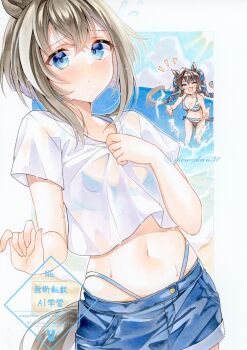 2girls bikini character_request highres horse_girl multiple_girls navel ocean shin_kun30 smile swimsuit umamusume water wet