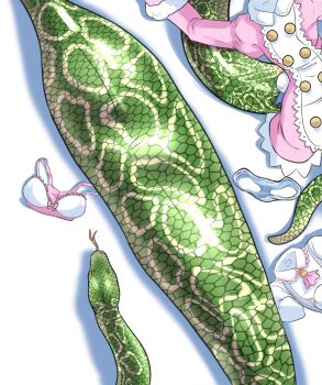 absurdres anonymous_artist bra commission digestion dress highres open_mouth panties shirt snake underwear vore