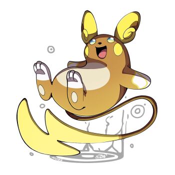 alolan_form alolan_raichu full_body gen_7_pokemon looking_at_viewer mistray-art nintendo no_humans numbered open_mouth pokemon pokemon_(creature) signature simple_background solo tail white_background