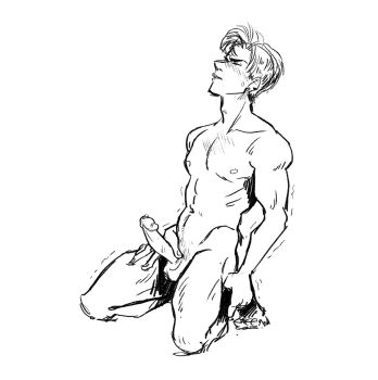 1boy artist_request blush love_and_deepspace male_focus nude penis_grab short_hair solo sylus_(love_and_deepspace) white_background