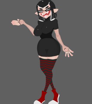 1girl closed_eyes highres inkling inkling_girl inkling_player_character mini_woomy nintendo smile solo splatoon_(series) splatoon_1 splatoon_2 splatoon_3 squid v-mon woomy