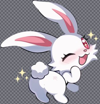 1girl animal_ears animal_feet animal_hands animal_nose ass ass_focus blush cherry cherry_blossoms chibikemo englam flower food fruit furry furry_female hair_flower hair_ornament jewelpet_(creature) jewelpet_(series) jewelry looking_at_viewer lying necklace on_back one_eye_closed open_mouth rabbit_ears rabbit_girl rabbit_tail red_eyes ruby_(jewelpet) simple_background smile solo spread_legs star_(symbol) tail white_fur