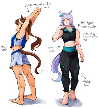 2girls :d animal_ears arms_up bare_shoulders barefoot black_pants black_shirt blue_eyes blue_shirt bow brown_hair closed_mouth commentary ear_bow english_commentary english_text from_side full_body green_bow grin hair_bow highres horse_ears horse_girl horse_tail interlocked_fingers kneepits long_hair mejiro_mcqueen_(umamusume) midriff multicolored_hair multiple_girls navel open_mouth pants pink_bow ponytail purple_eyes purple_hair shirt shorts simple_background sleeveless sleeveless_shirt smile standing streaked_hair stretching tail tapeanna tokai_teio_(umamusume) umamusume white_background white_hair white_shorts
