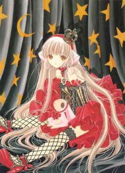 00s 1girl bare_shoulders black_thighhighs blonde_hair brown_eyes chii chobits choker clamp crescent crown curtains dress female_focus fishnet_thighhighs fishnets hair_spread_out hair_tubes high_heels lace lace-trimmed_legwear lace_trim layered_dress long_hair looking_at_viewer parted_lips red_shoes shoes sitting solo spoilers star_(symbol) star_print stuffed_animal stuffed_toy thighhighs very_long_hair