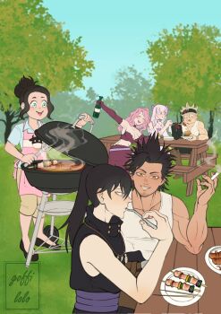 asta_(black_clover) black_clover breasts charmy_pappitson cleavage elbow_gloves gloves grey_hair highres large_breasts long_hair midriff noelle_silva pink_hair purple_eyes twintails vanessa_enoteca