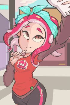 bandana cellphone davewaterfalls nintendo octoling phone red_eyes selfie splatoon_(series) tentacle_hair