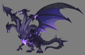 artist_request asgard black_horns black_tank_top black_wings dragon full_body grey_background horns monster monster_focus multiple_heads nexon official_art purple_eyes purple_mouth purple_wings second-party_source simple_background spiked_tail spikes tail tank_top tiamat_(asgard) western_dragon wings