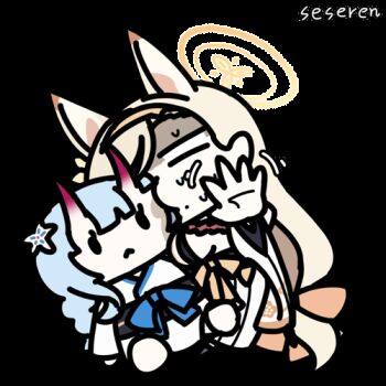 1girl animal_ears animated animated_gif artist_name blank_eyes blonde_hair blue_archive breasts character_doll chibi chise_(blue_archive) detached_sleeves doll fox_ears hair_over_one_eye halo japanese_clothes kaho_(blue_archive) large_breasts long_hair looking_at_viewer lowres mole mole_under_mouth seseren shaded_face sideboob solo transparent_background