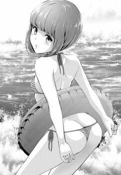 ass ass_focus bikini breasts butt_crack from_behind highres infection isonami_kirara looking_at_viewer non-web_source short_hair small_breasts swimsuit thong_bikini tube