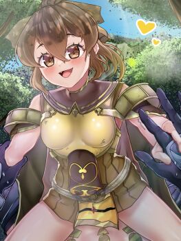 1girl absurdres arm_grab blush breasts brown_eyes brown_hair clive_(fire_emblem) cum cum_in_pussy delthea_(fire_emblem) female_focus fire_emblem fire_emblem_echoes:_shadows_of_valentia forest girl_on_top hair_between_eyes highres holding_hands huge_filesize icecream_(kwsu2482) looking_at_viewer nature nintendo open_mouth outdoors pov ponytail pov rape short_hair small_breasts smile solo_focus spread_legs straddling thighs vaginal victim_pov