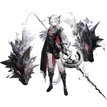 1girl animal_ears arknights blue_eyes full_body highres huanxiang_heitu lappland_(arknights) lappland_the_decadenza_(arknights) official_alternate_costume official_art simple_background solo standing tachi-e third-party_source transparent_background white_hair wolf_ears wolf_girl