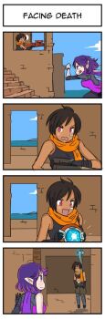 2girls 4koma comic gun highres kinessa multiple_girls paladins rifle skye_(paladins) sniper sniper_rifle suicide tagme weapon