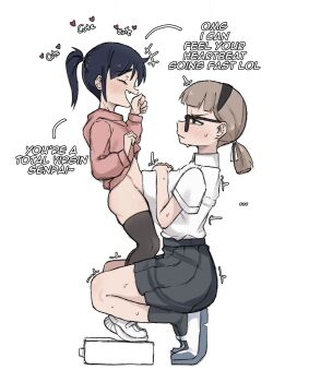 +++ ... 1boy 1girl age_difference annoyed black_eyes black_hair black_hairband black_thighhighs blonde_hair blue_footwear blue_skirt blue_socks blush bottomless breasts breasts_squeezed_together brown_hair button_gap buttons closed_eyes clothed_female_nude_male clothes_lift convenient_censoring english_text fang from_side full_body glasses hair_ribbon hairband hand_to_own_mouth heart height_difference hetero highres huge_breasts implied_paizuri jitome laughing leaning_back long_sleeves looking_at_another medium_hair mesugaki miniskirt motion_lines nude onee-shota open_mouth original paizuri paizuri_under_clothes pleated_skirt ponytail profile purple_shirt ribbon school_uniform shirt shirt_lift short_ponytail shota shotadom sideboob simple_background skindentation skirt smaller_dominant smug socks squatting standing_on_object sweatdrop thighhighs tiptoes trap trap_on_female trembling two-tone_footwear white_background white_footwear white_ribbon white_shirt zlix0n