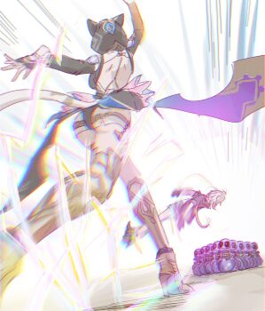 Rule 34 | 2girls, animal hood, ass, backless outfit, bowling, cat tail, cipher (honkai: star rail), coat, emphasis lines, facing away, fingerless gloves, gloves, gnarlypzofbread, grey hair, high heels, highres, honkai: star rail, honkai (series), hood, hood up, long hair, long sleeves, midair, multiple girls, spinning, spirithief bartholos (honkai: star rail), standing, stelle (honkai: star rail), tail, throwing, throwing person, trailblazer (honkai: star rail), twisted torso, underbutt