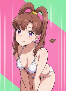 amano_nene_(digimon_xros_wars) bikini blush cayon_ya digimon digimon_xros_wars hair_ornament hairclip highres long_hair ponytail smile split_ponytail swimsuit