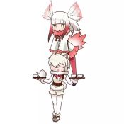 2girls :d ^_^ alpaca_ears alpaca_suri_(kemono_friends) alpaca_tail animal_ear_fluff animal_ears animated belt bird_tail blunt_bangs bow carrying closed_eyes commentary_request cup flying gradient_hair hair_over_one_eye head_wings japanese_crested_ibis_(kemono_friends) kemono_friends looping_animation multicolored_hair multiple_girls open_mouth pink_hair pleated_skirt red_hair short_hair simple_background skirt smile tail taro_(tontaro) tea_set teacup teapot tray video white_background white_hair wings