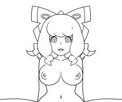 1girl :3 animated bouncing bouncing_breasts bow breasts gravelurker hair_bow hair_ribbon implied_sex klara_(pokemon) looking_at_viewer medium_hair mole mole_under_mouth monochrome navel nintendo nude open_mouth pokemon pokemon_swsh pov ribbon sex smile solo vaginal video