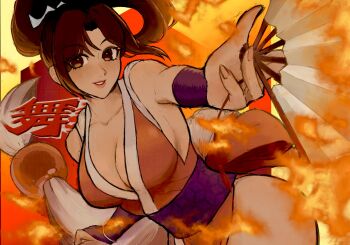 1girl breasts fatal_fury fire large_breasts long_hair shiranui_mai