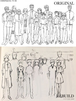 6+boys 6+girls aida_kensuke akagi_ritsuko aoba_shigeru ayanami_rei beard before_and_after bird chart expressionless facial_hair full_body fuyutsuki_kouzou glasses grin horaki_hikari hyuuga_makoto ibuki_maya ikari_gendou ikari_shinji kaji_ryouji katsuragi_misato keel_lorenz long_hair looking_at_viewer makinami_mari_illustrious mecha_pilot_suit monochrome multiple_boys multiple_girls neon_genesis_evangelion official_art penguin penpen plugsuit_(evangelion) rebuild_of_evangelion reference_sheet school_uniform size_chart size_comparison size_difference sketch skirt smile souryuu_asuka_langley standing suzuhara_touji third-party_edit track_suit twintails