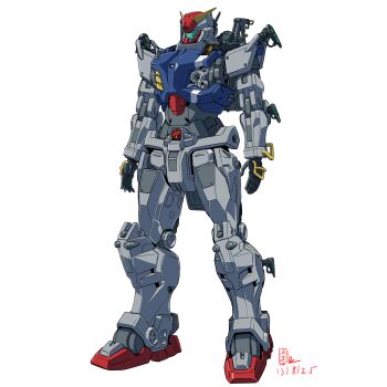 2025 absurdres cable cannon chest_cannon colored_lineart commentary crossover dated earth_federation english_commentary green_visor ground_gundam gun gundam gundam_08th_ms_team gundam_gquuuuuux highres machine_gun machinery mecha mecha_focus mobile_suit no_humans original pravin_rao_santheran redesign robot science_fiction signature v-fin weapon white_background yamashita_ikuto_(style)