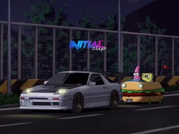 2boys animated artist_name audible_music black_eyes blue_eyes buck_teeth car crossover driving east-west_crossover fence forest frown glowing hamburger_steak initial_clip initial_d license_plate mazda mazda_rx-7 mazda_rx-7_fc meme motor_vehicle multiple_boys nature patrick_star road sound spoiler_(automobile) spongebob_squarepants spongebob_squarepants_(series) sports_car steering_wheel tagme teeth the_spongebob_squarepants_movie v-shaped_eyebrows video