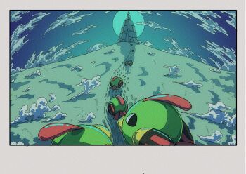 animal_focus beak bird black_eyes cloud full_moon gen_2_pokemon highres moon natu nintendo no_humans onamuzi_illust outdoors pokemon pokemon_(creature) pokemon_focus sky wings