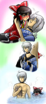 1boy 1girl blood couple curiosities_of_lotus_asia enokuma_uuta female_pervert hakurei_reimu hetero imminent_kiss long_image mannosuke mixed-sex_bathing morichika_rinnosuke nosebleed nude onsen pervert rejected_kiss shared_bathing sleeping stalking staring steam tall_image touhou towel water