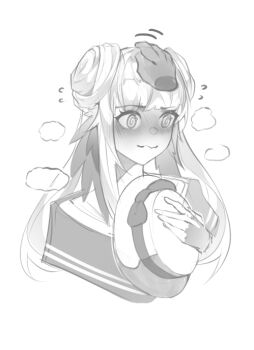 Rule 34 | 1girl, @ @, animal ears, arknights, blush, bow, ceylon (arknights), commentary, disembodied hand, english commentary, feather hair, greyscale, hair bun, hat, hat bow, headpat, holding, holding unworn clothes, holding unworn hat, long hair, monochrome, najashi, solo focus, unworn hat, unworn headwear, wavy mouth