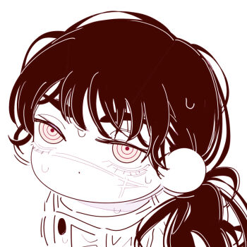 1girl cardigan chainsaw_man chibi chibi_only closed_mouth deer60868637 dot_mouth facial_scar long_hair monochrome ringed_eyes scar scar_on_cheek scar_on_face scar_on_nose solo wet wet_hair yoru_(chainsaw_man)