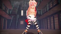 1girl 3d animated anus artist_name ass audible_music blush breasts completely_nude dancing female_ejaculation female_focus long_hair mikumikudance_(medium) nipples nude prison pussy sex_toy sound source_request tagme thighhighs video willowywicca