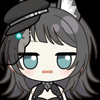 ... 1girl animal_ears animated animated_gif arknights bang_dream! bang_dream!_it&#039;s_mygo!!!!! black_dress black_hair black_hat blue_eyes blush_stickers chibi chibi_only chunye_haruya diagonal_bangs dot_nose dress hat jitome kemonomimi_mode looking_to_the_side lowres medium_hair mini_hat open_mouth simple_background solo transparent_background upper_body wolf_ears wolf_girl yahata_umiri yahata_umiri_(moonlight_executioner)