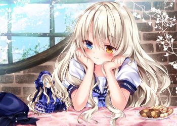 Rule 34 | 1girl, blonde hair, blue eyes, brown hair, commentary, doll, hair between eyes, heterochromia, long hair between eyes, luca (nogi takayoshi), nogi takayoshi, non-web source, original