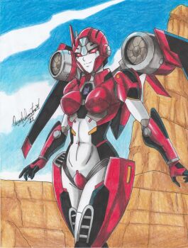 1girl airplane_wing breasts colored_skin crotch_plate curvy decepticon grey_skin helmet highres humanoid_robot mechanical_wings medium_breasts metal_skin ravernclouk_design red_eyes robot robot_girl shatter_(transformers) solo transformers wings