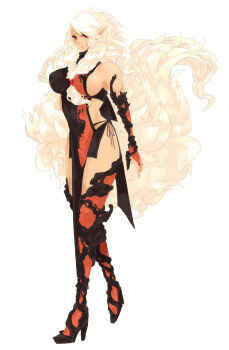 Rule 34 | 1girl, arcanine, bad id, bad pixiv id, bare shoulders, between breasts, black panties, boots, breasts, bridal gauntlets, cleavage, dress, female focus, front ponytail, full body, fur-trimmed footwear, fur trim, gen 1 pokemon, gloves, haku (pixiv), haku (shirogane), high heel boots, high heels, highres, large breasts, long hair, multicolored legwear, nintendo, orange boots, panties, pelvic curtain, personification, pointy ears, pokemon, red eyes, shoes, sideboob, simple background, smile, solo, standing, swept bangs, tail, thigh boots, thighhighs, two-tone dress, two-tone gloves, underwear, wavy hair, white background, white hair