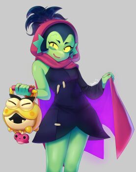 1girl alternate_costume animal_ears brawl_stars female_focus full_body grey_background halloween_costume happy highres long_hair looking_at_viewer smile willow_(brawl_stars) yellow_eyes