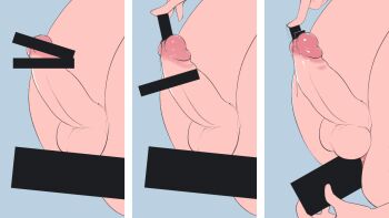 1boy anal anal_object_insertion anus bad_id bad_pixiv_id bar_censor blue_background censored cum dripping duplicate erection fourth_wall male_focus male_penetrated novelty_censor object_insertion original penis simple_background solo tailbox testicles uncensored urethral_insertion what