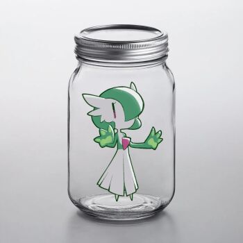 chibi dorianm_bc full_body gardevoir gen_3_pokemon grey_background in_container in_jar jar nintendo pokemon pokemon_(creature) solo