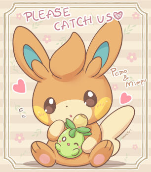 blush commentary_request english_text flower heart highres nintendo no_humans olive orange_fur pawmi pemyu pokemon pokemon_(creature) signature smoliv tail