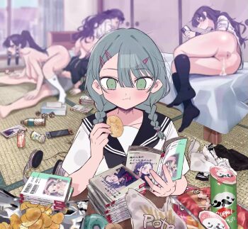 Rule 34 | 1boy, 4girls, after vaginal, animated, anus, ass, bad link, bedroom, black hair, breasts, censored, cunnilingus, eating, ffm threesome, green eyes, green hair, group sex, harem, heart, heart-shaped pupils, hetero, highres, huge ass, large breasts, large penis, large testicles, masturbation, mosaic censoring, multiple girls, nipples, oral, original, paid reward available, penis, pussy, reverse spitroast, school uniform, sound, suppainogasuki, symbol-shaped pupils, tagme, testicles, threesome, vaginal, video
